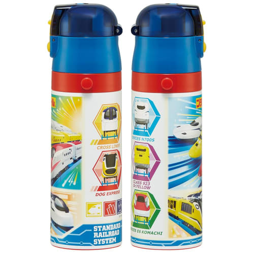 Skater Children's Stainless Steel Water Bottle, 2-Way Design, 470ml (Direct Drinking) or 430ml (Cup Drinking), Plarail Design, Kid-Friendly and Lightw