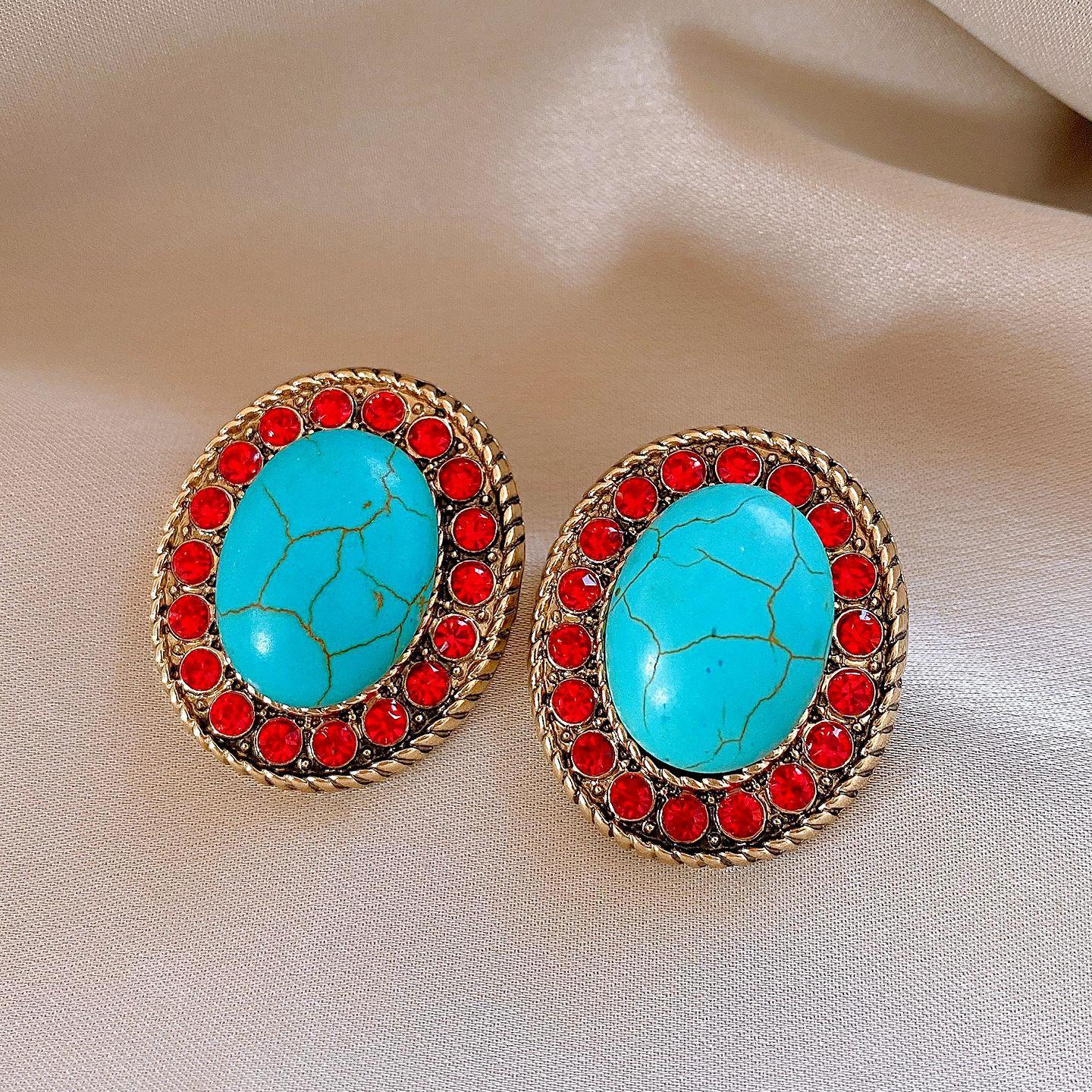 Средневековые Овальные Синие Бирюзовые Алмазные Серьги Серьги Модные Серьги с Индивидуальностью Женские