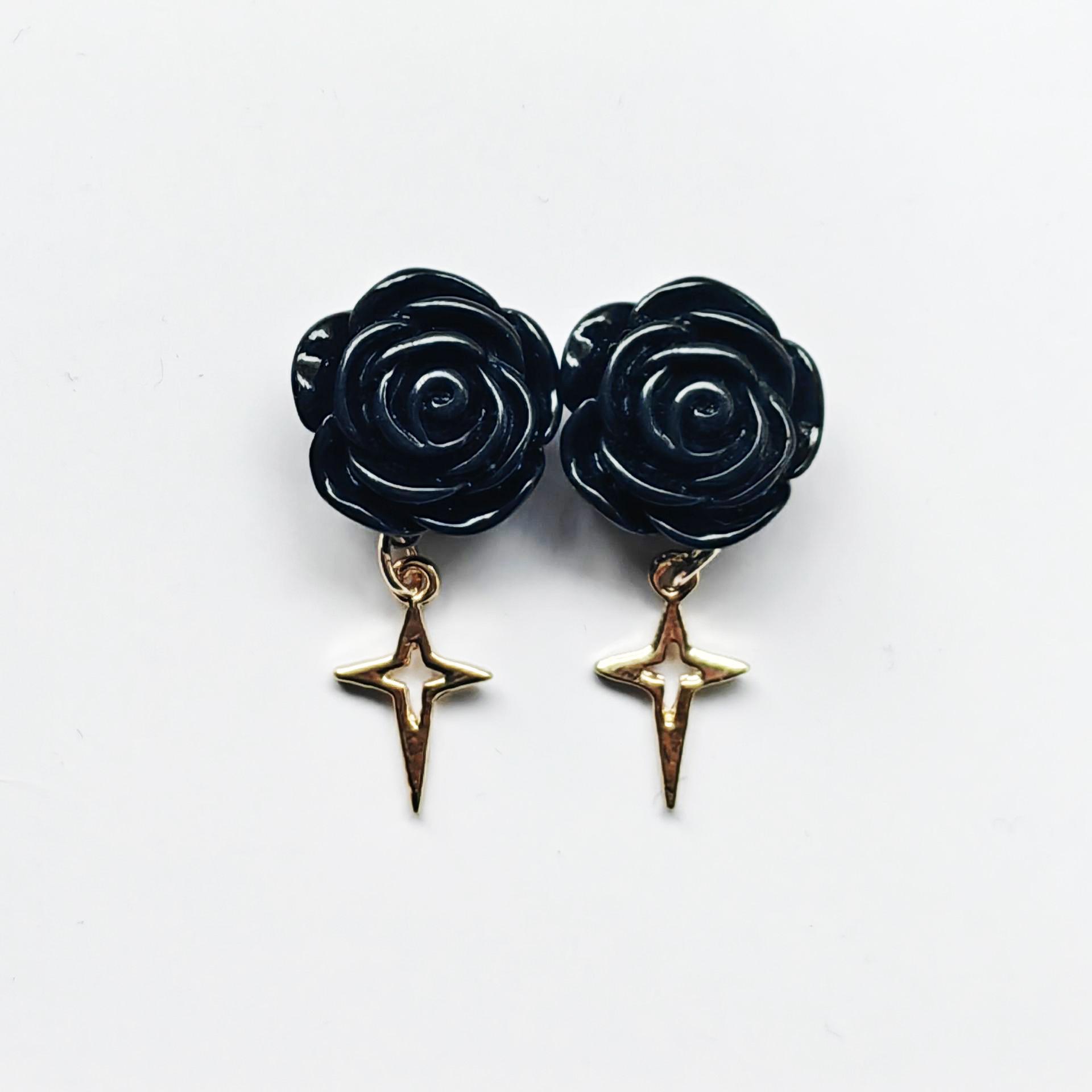 Gothic Black Rose Cross Dangle Earrings | Retro Flower Ear Jewelry