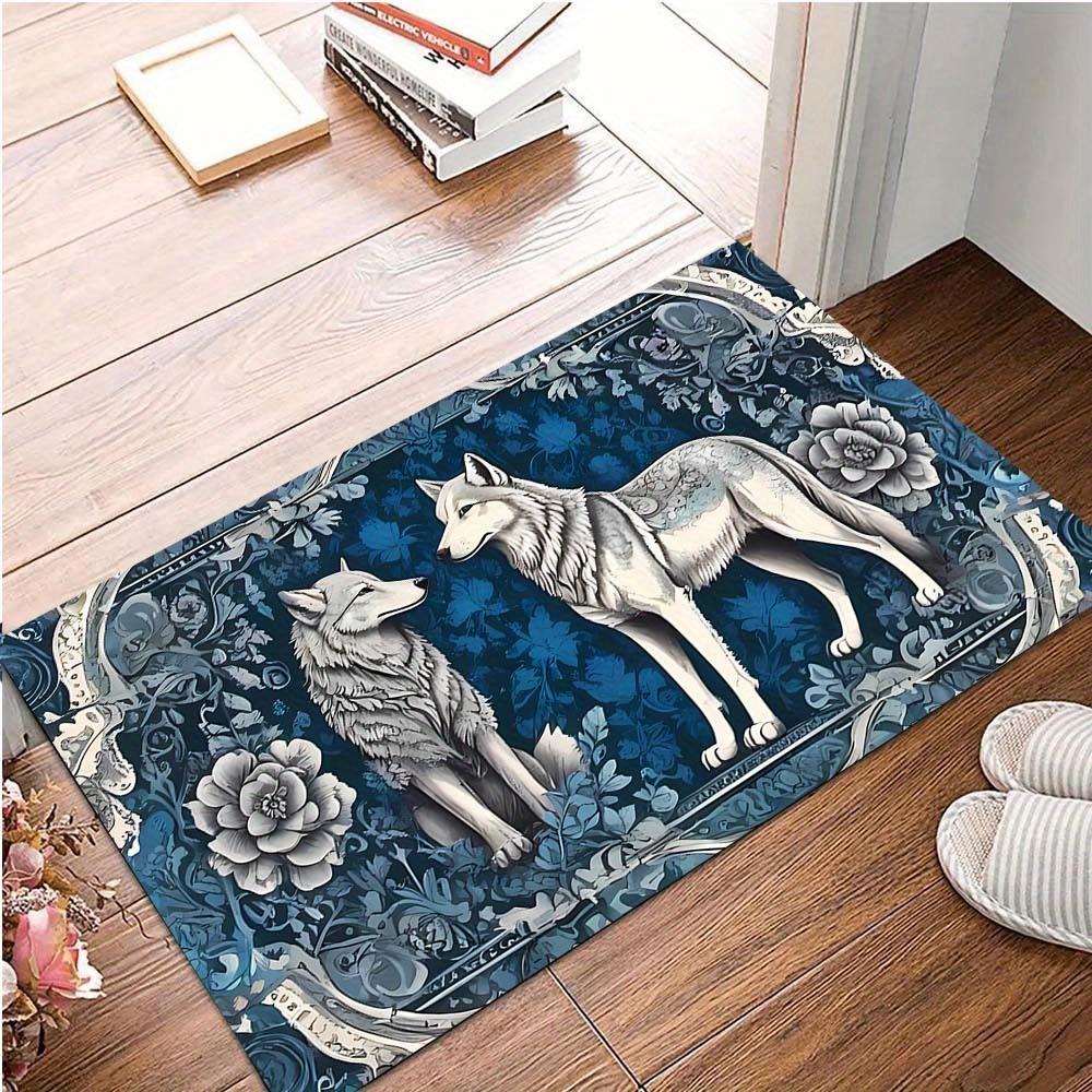 

Luxurious Crystal Velvet Wolf Design Area Rug - Floor mat Heavyweight, Dark Blue Floral & Wolf Pattern, Soft Polyester Material 50x80cm