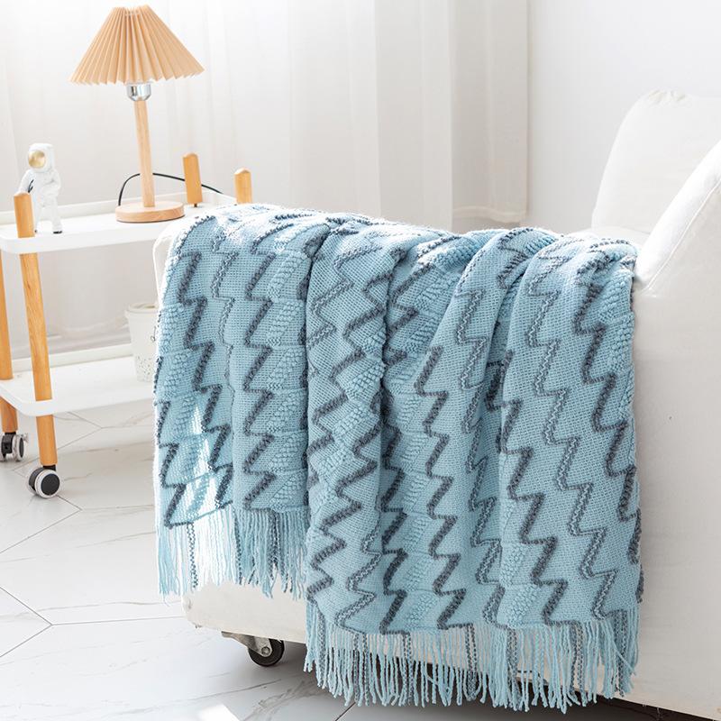 Two Tone Knitted Sofa Throw Blanket Soft Air Conditioning Blanket for Bed Nap Office