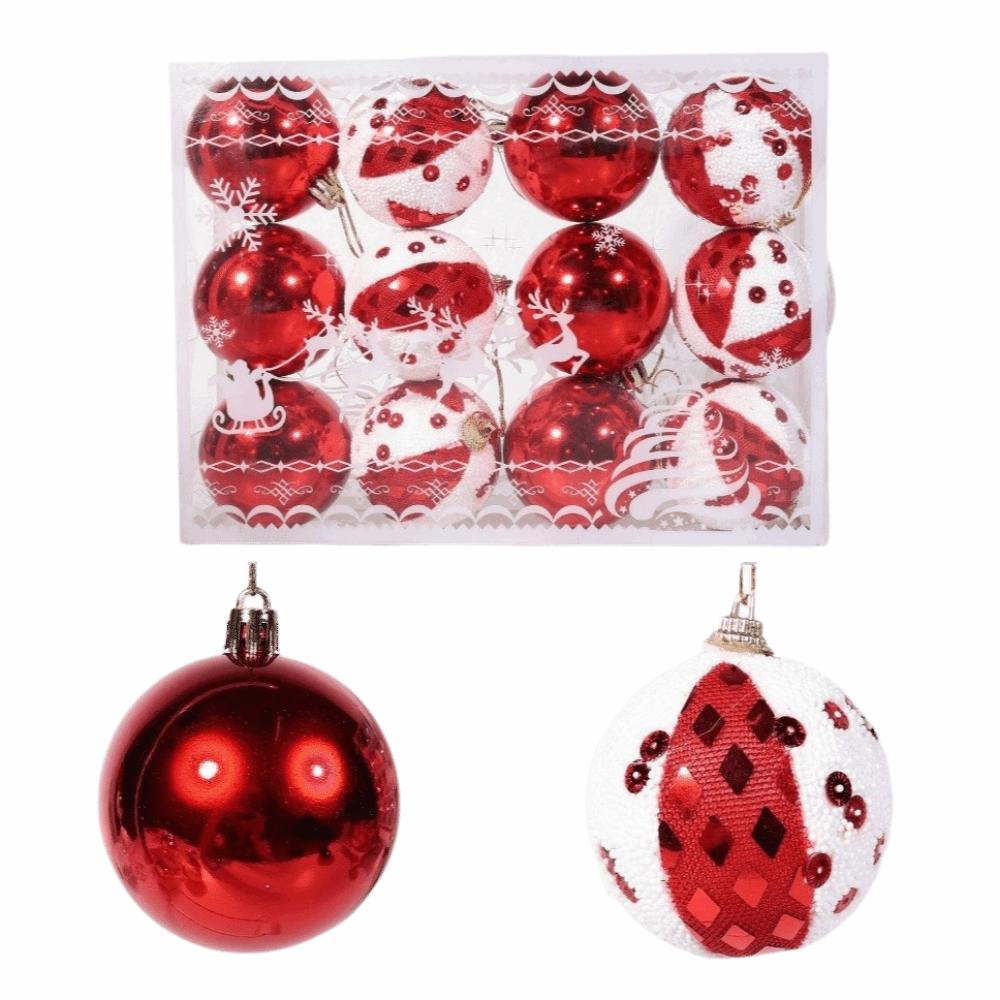 12Pcs/Set Creative Christmas Balls Pendant Set 6cm Painted Xmas Tree Hanging Balls Shatterproof Reusable