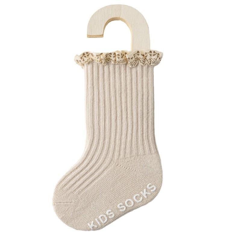 Newborn Male Female Babies Infants Children Combed Cotton Spring and Autumn Summer Lace Medium Tube Non-slip Floor Socks