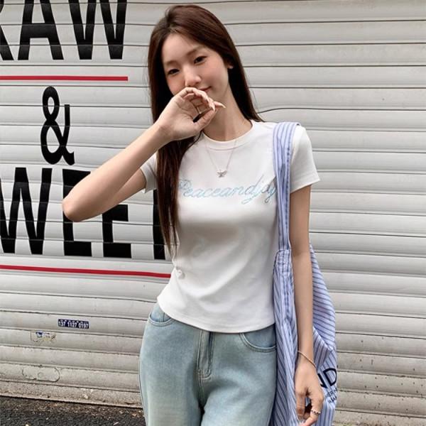 

Women s 2025 Summer Rhinestone Letter Slimming T-Shirt S Premium