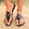 Women's Color Block Flat Slide Sandals, Square Toe Patent Leather Comfort One-Strap Slippers for Women