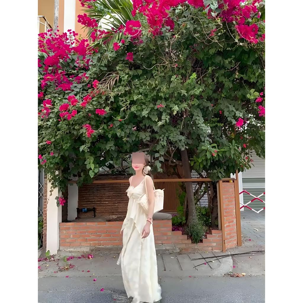 Gentle lace splicing high waist skirt suspender suit women's summer seaside vacation atmosphere a complete set of wear