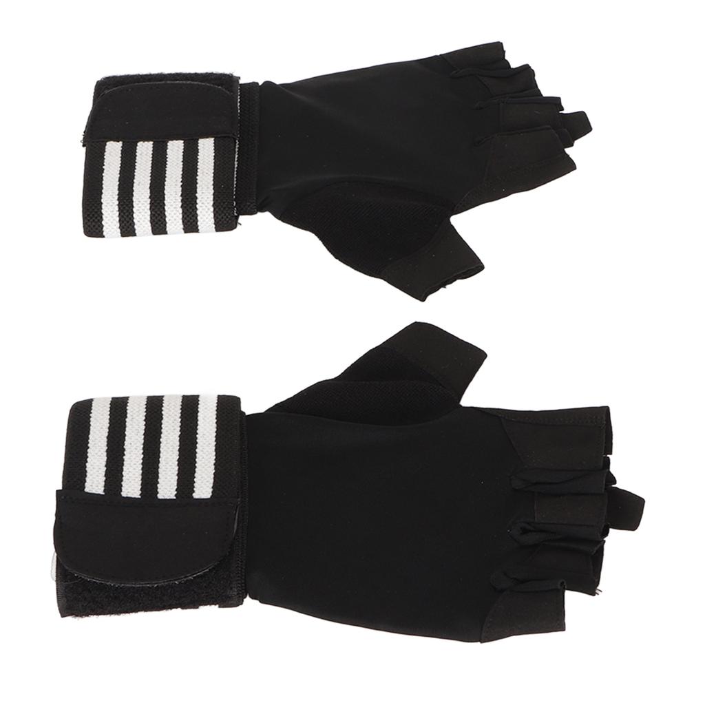 Black Workout Gloves Gym Fitness Weight Lifting Half Finger Gloves with Wrist Strap for Exercise Training L