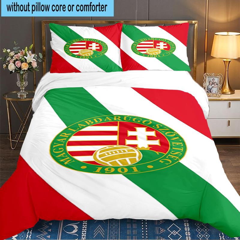 Hungarian Football Emblem 3PCS Bedding set,Ideal for 1pc Duvet Cover And 2pcs Pillowcases Perfect for Fan gift,Ideal for Bedroom, Dormitory