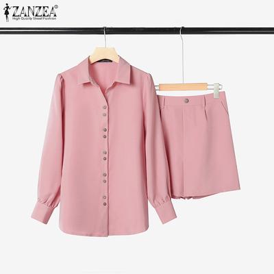 Women Long Sleeve Blouse and Shorts Casual Two Piece Suit Sets