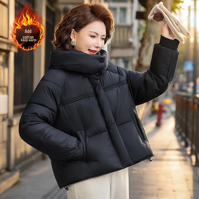

Stylish Hooded Winter Cotton Jacket for Middle-aged and Elderly Women 5XL (Recommended for 150-165 lbs) чёрный