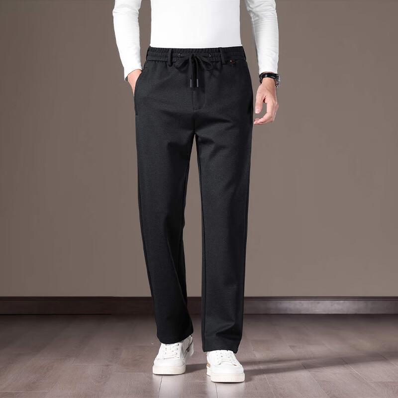 ROMON Men's Wool Blend High-Elastic Straight Casual Pants
