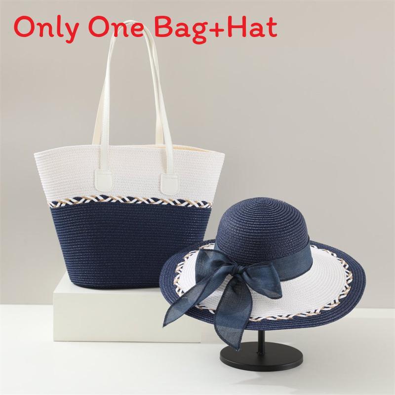 Summer Straw Hat And Bag Set With Large Brim For Beach Travel And Sun Protection