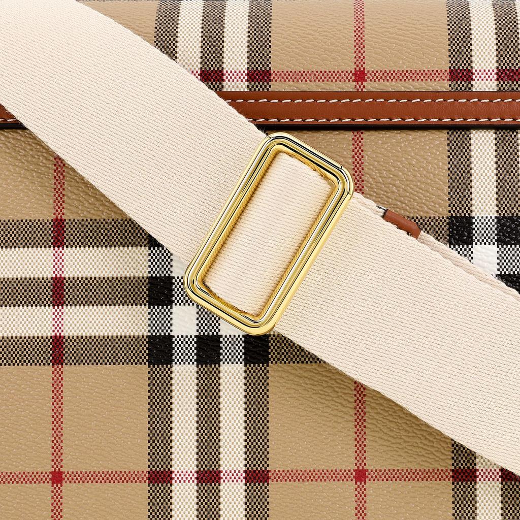 Burberry Classic Check Logo Buckle Cotton And Calfskin Messenger Bag Women Shoulder Bag Khaki 80662261