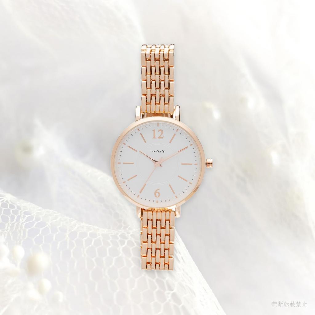 Fieldwork Women's Analog Watch with Metal Band, Slim Design, Simple Design, Easy To Read, Opus Design, Pink Gold and White, JN042-3