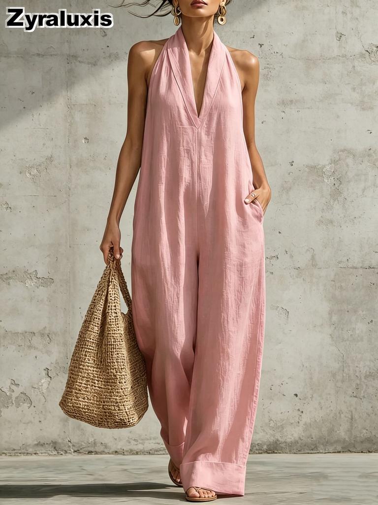 Mono Casual Elegante sin Mangas de Algodón y Lino de Verano para Mujer