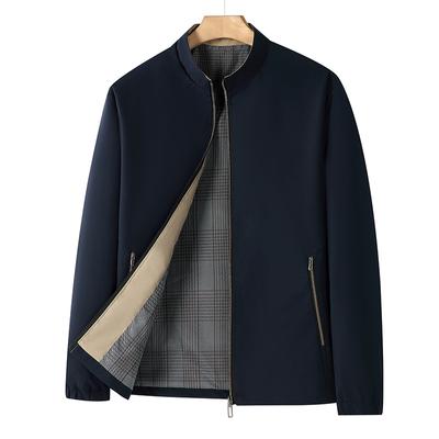 Solid Color Men's Executive Jacket Stand Up Collar Middle-aged Business Thin Casual Jacket