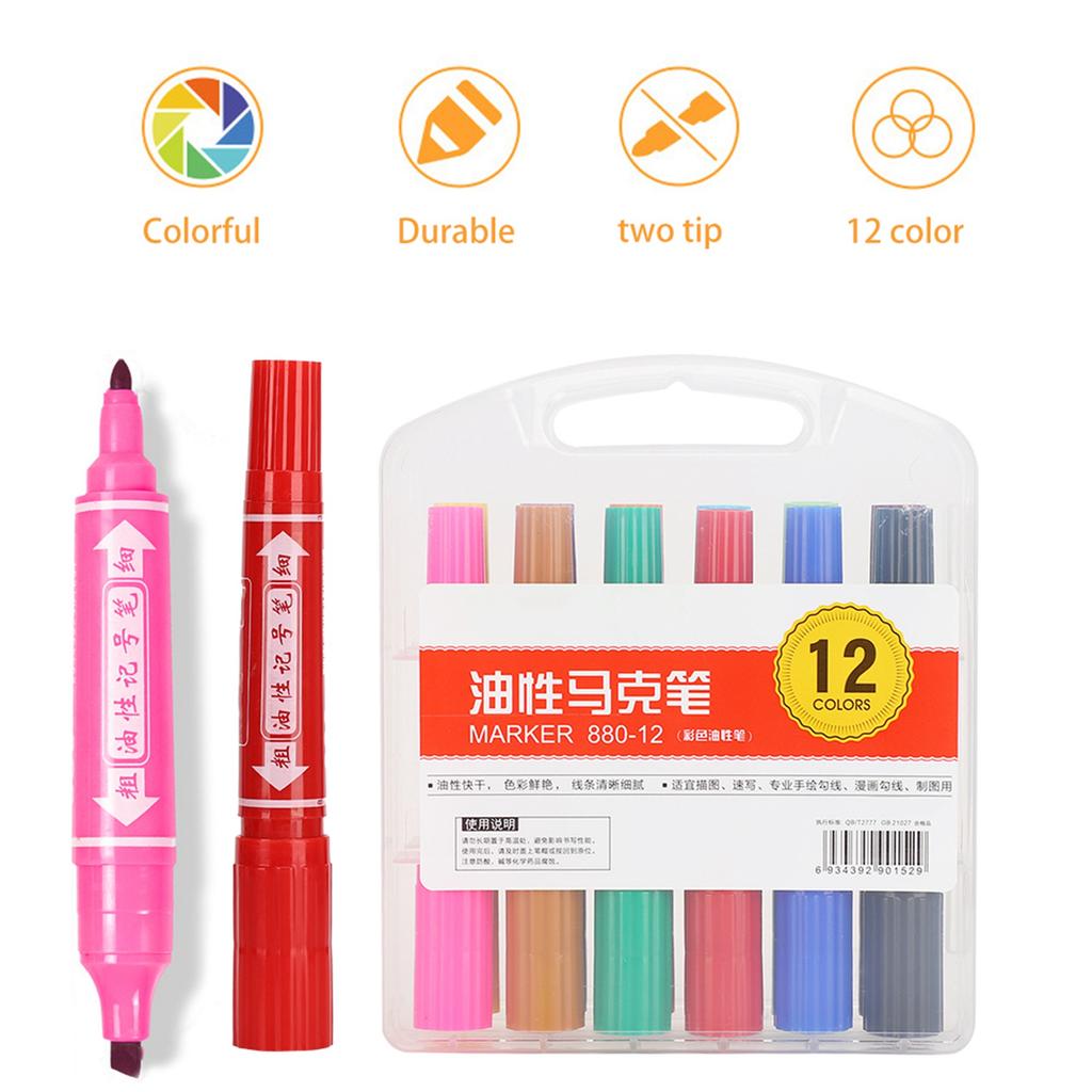 Doppelspitzen-Ölmarker Kinder Handgezeichneter Hakenstift Kinder Schreib-Malwerkzeug Künstlerbedarf(880 12 Farben )
