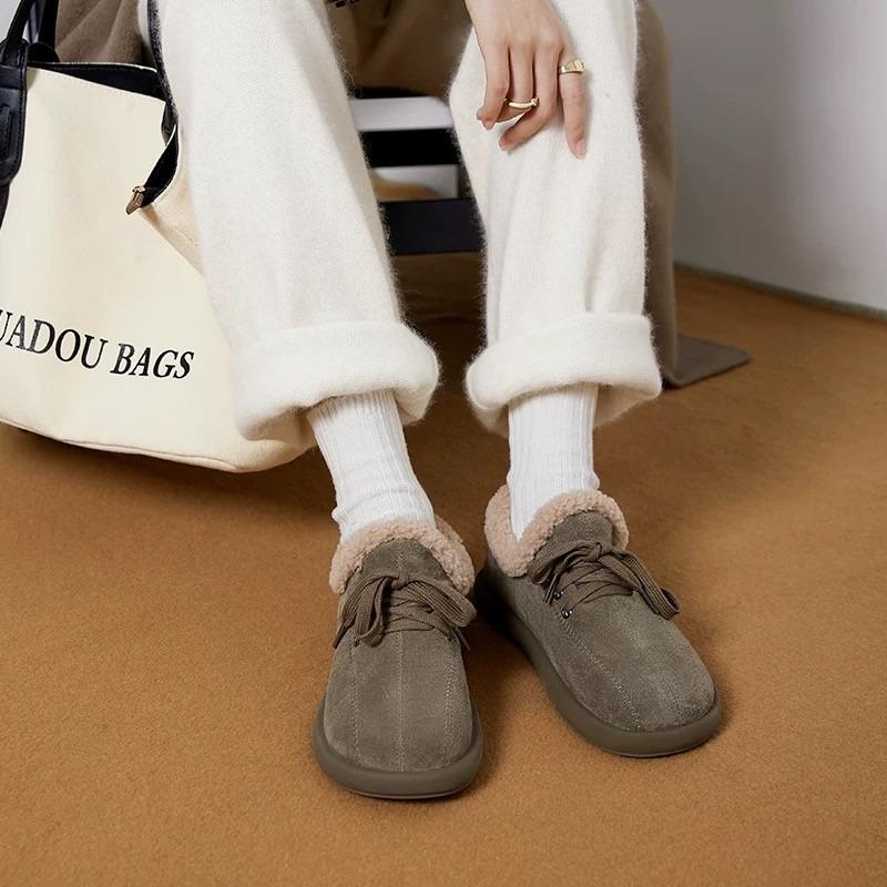 Round Toe Spring/autumn Flats Cow Suede Solid Ladies Shoes on Sale 2024 Fashion Lace-up Cross-tied Concise Flats Sapatos Baixos