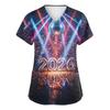 Women's Fashion Printed Short Sleeve V Neck Pattern Tops Pocket Working T-shirts