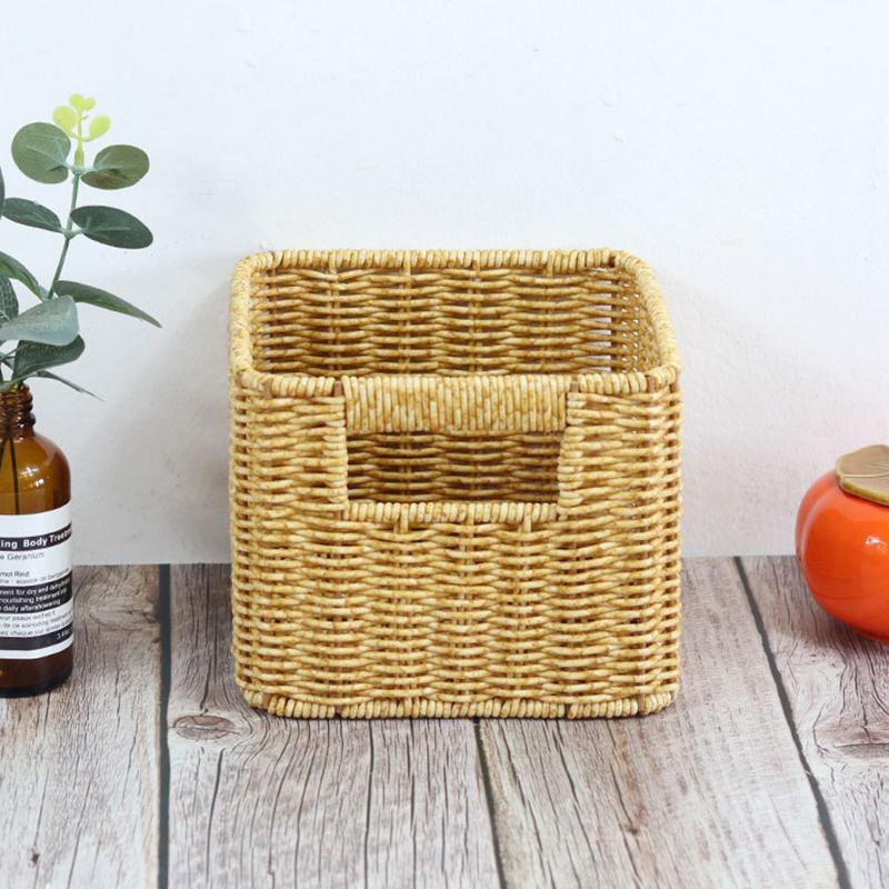 1Pc PP Simple Storage Case Practical Hand-woven Removable Imitation Rattan Desktop Organizing Box Storage Basket