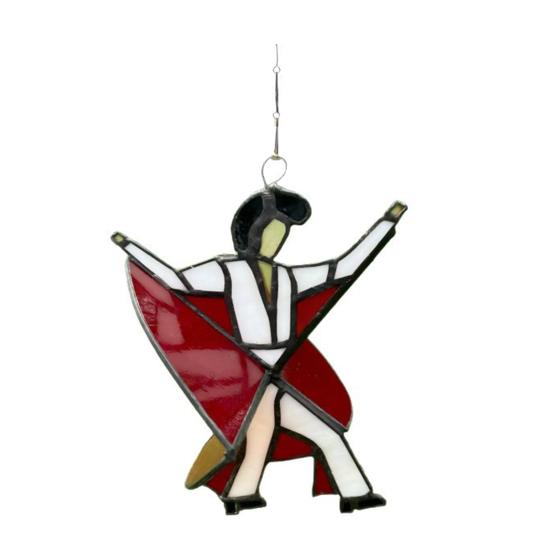 Dancing King Hanging Decoration Stained Glass Style Spinner Kinetic Acrylic Hanging Ornament for Window Porch Garden Artistic Housewarming Gift