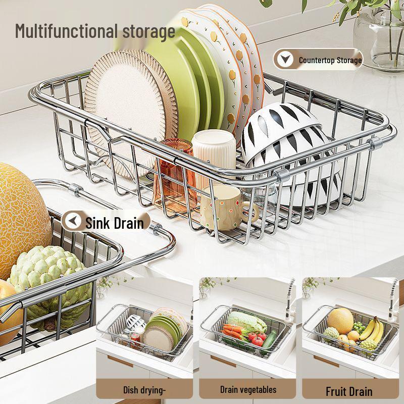 Stainless Steel Retractable Draining Basket for Sink and Vegetable Washing