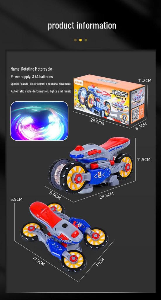 Transforming Motorcycle Toy for Toddlers 1-3: Cool Electric Rotating Bike with Music for Boys & Girls