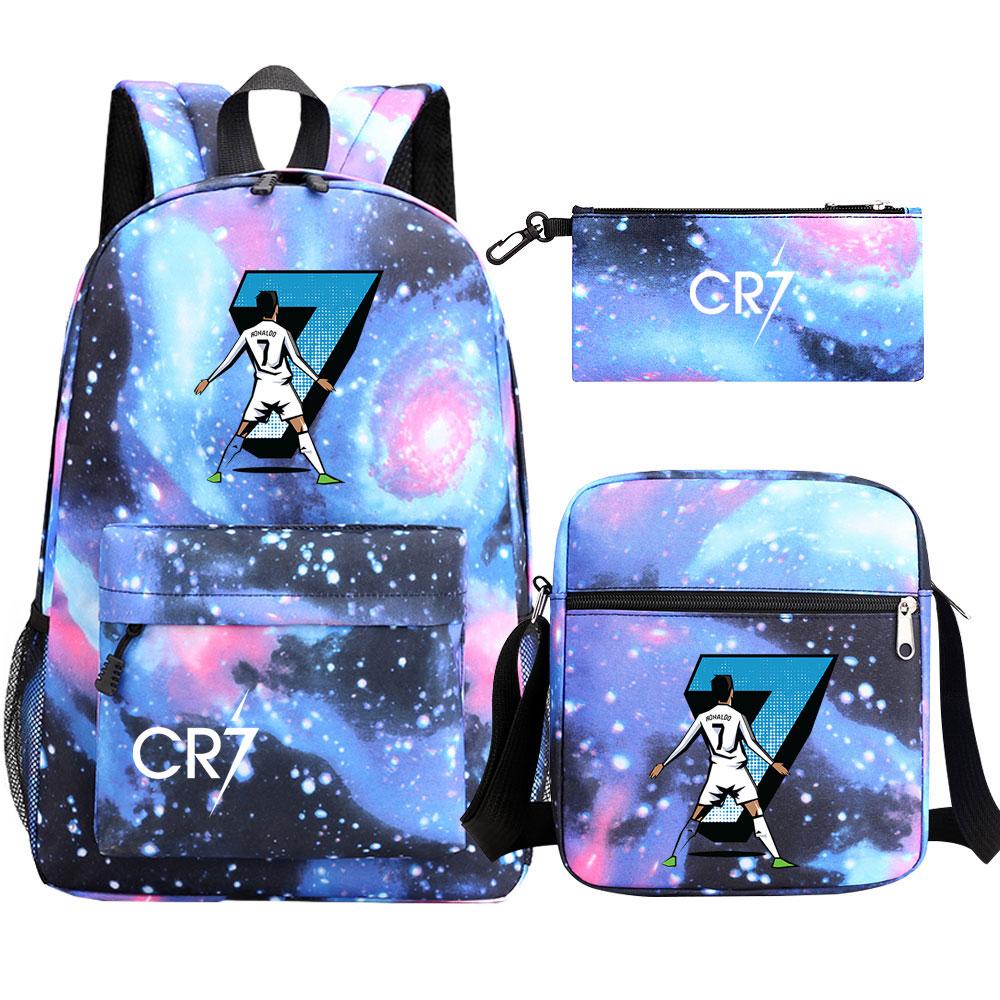 Football Star Cr7 3Pcs Boy Girl Back To School Book Bags, Student Shoulder Bag Pencil Case Backpack, Teenagers Mochila Men Women