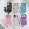 Magnetic Lens Bracket Protective Case for iPhone 16/15/14 Pro Max with Skin Feel & Lanyard, Solid Color