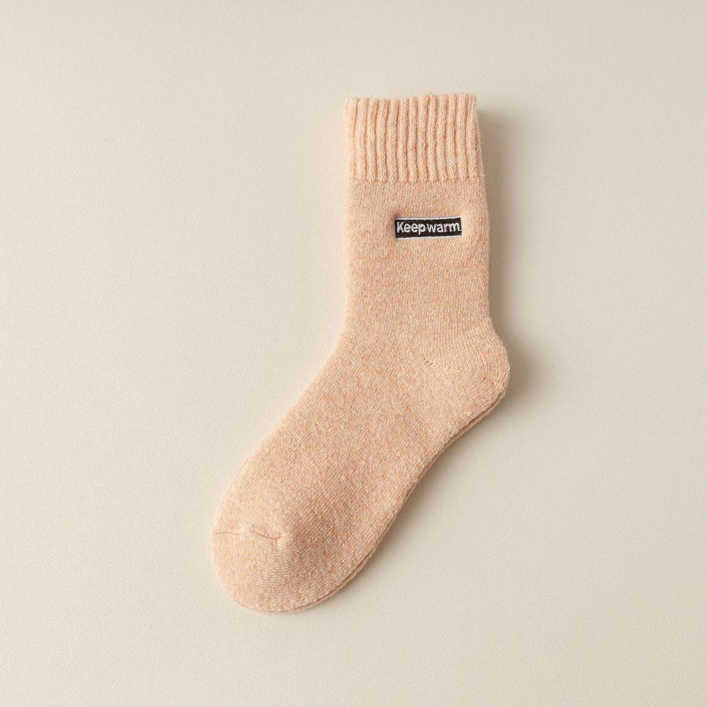 Ladies' Autumn/Winter Thick Wool Socks - Warm Embroidered Mid-Tube Terry, Plus Velvet for Cold Weather.