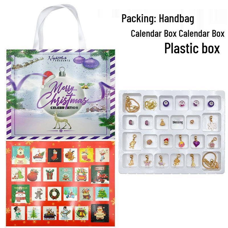 Contagem Regressiva para o Natal: Caixa de Presente Roxa com Calendário de Pulseira de Contas Douradas/Prateadas DIY