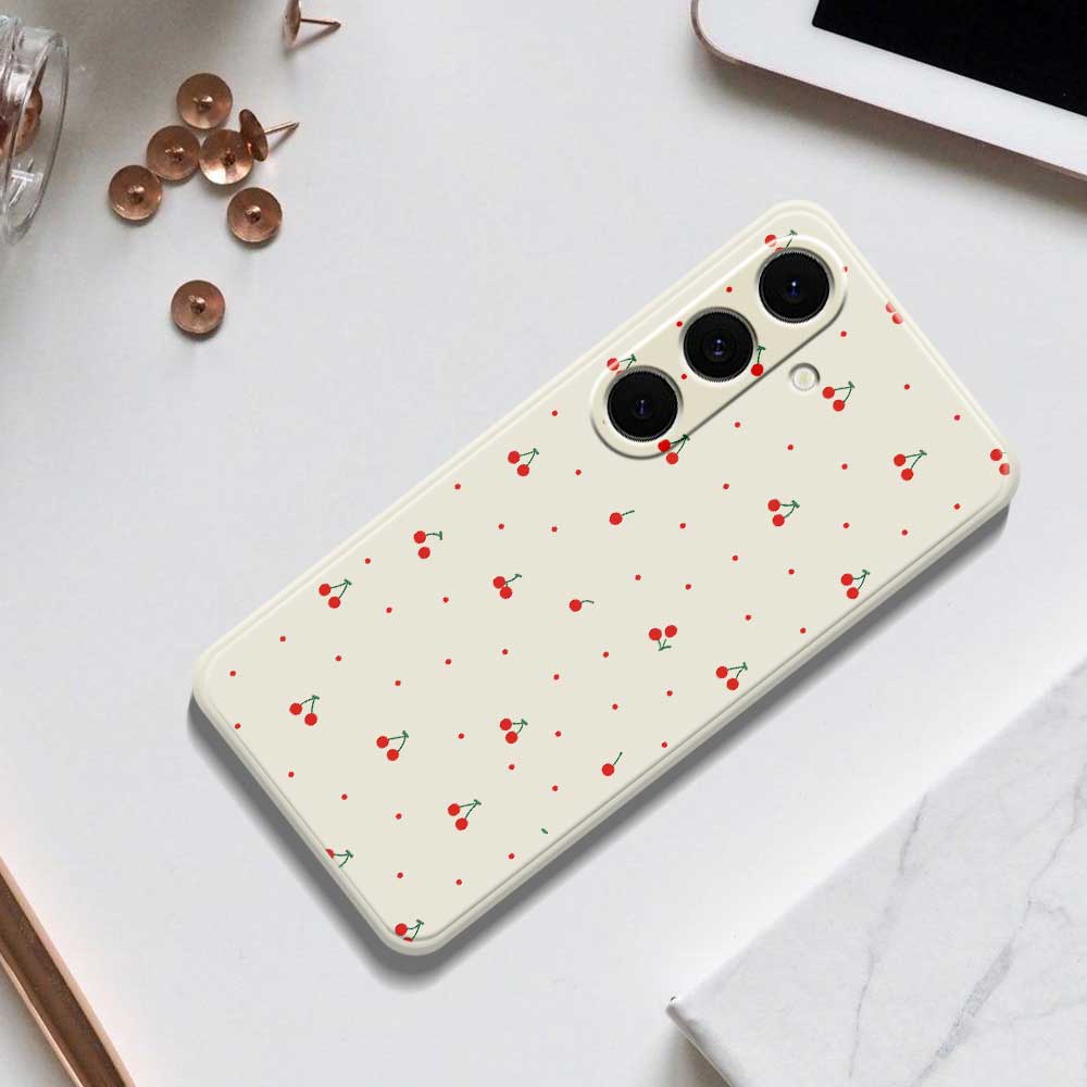 For Samsung Galaxy S24 FE Case Red Cherry Pattern Printing Straight Edge TPU Phone Back Cover