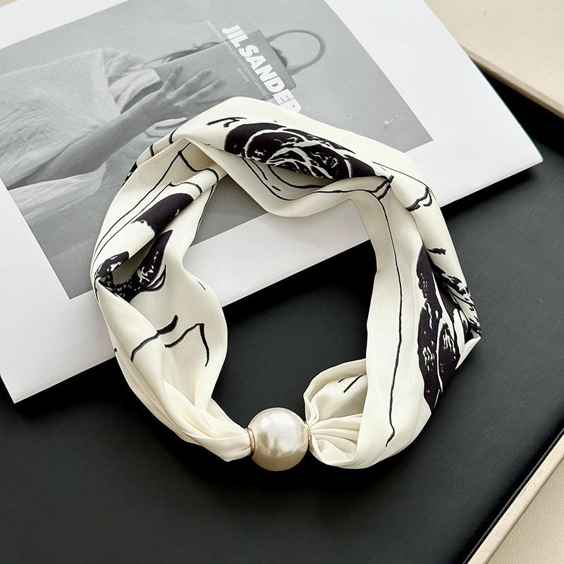 Pearl magnetic buckle small silk scarf women's lazy neck protection spring new versatile high-sense magnetic buckle necklace scarf