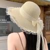 French sweet bow lace straw hat women's summer seaside vacation beach hat outdoor photo shade sun protection hat