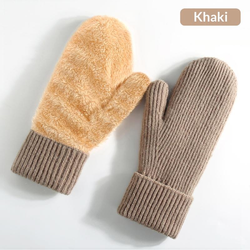 New Knitted Gloves Winter Double Layer Velvet Thickened Warm Cover Gloves Finger Gloves