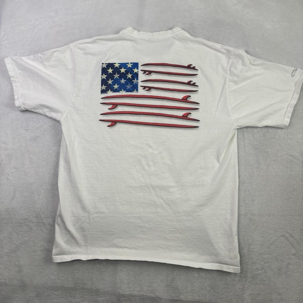 Crazy Shirts USA Flag Surf United White Short Sleeve Graphic Shirt Men's LG Unisex T-Shirt