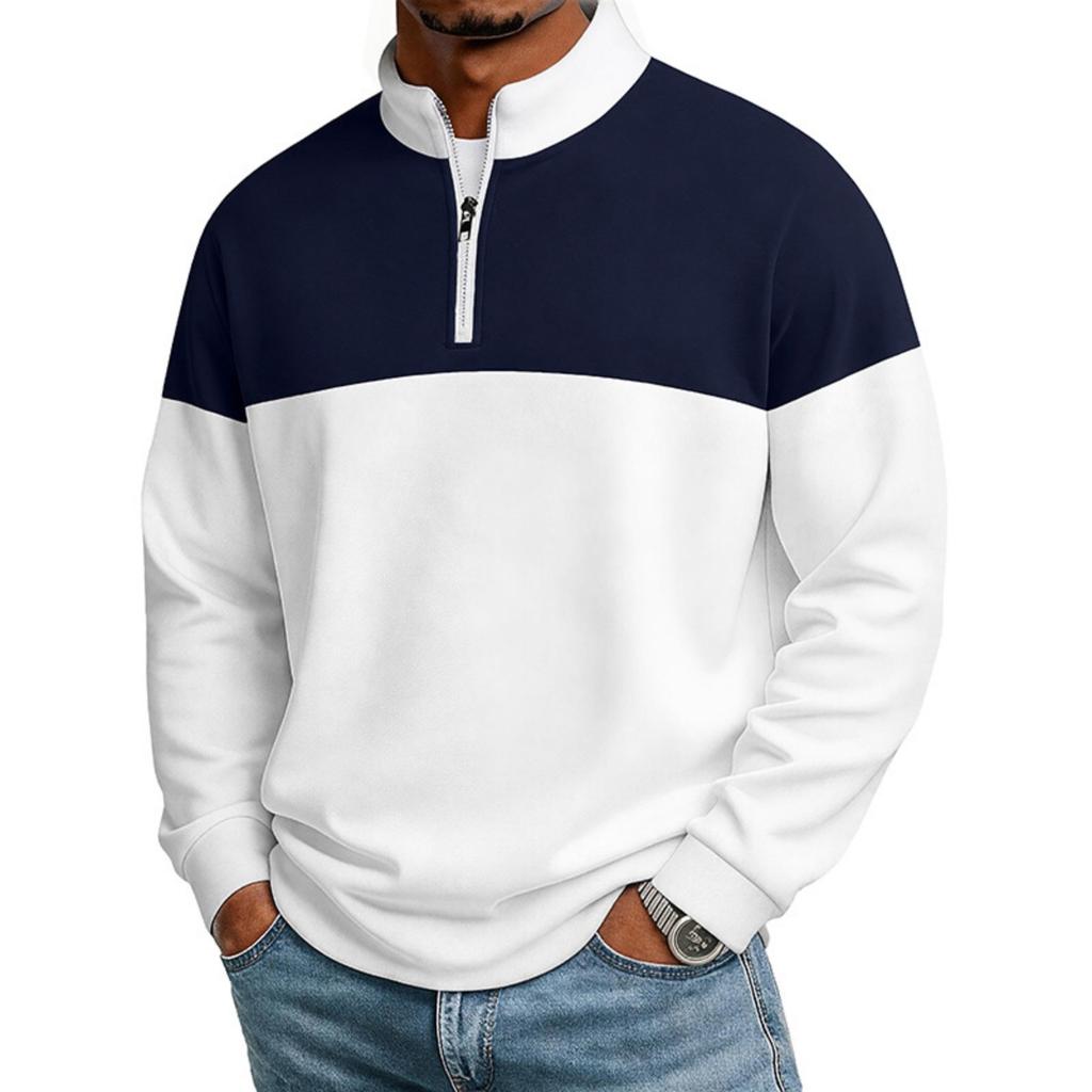 Men's Long Sleeve Pullover Sweatshirt Half Zip Mock Neck Loose Fit Color Block Athletic Top for Casual Wear