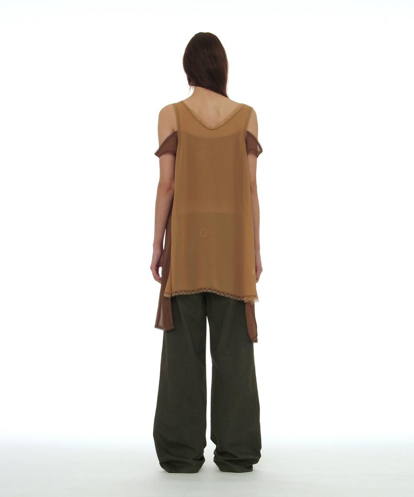 Partimento Woman Asymmetric Lace Trim Slip Dress_Beige