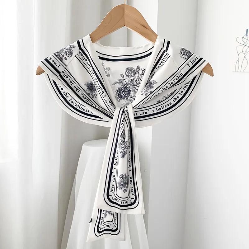 WTEMPO Spring Summer Versatile Printed Soft Silk Scarves Retro Elegant Fashion Women's  Casual Outdoor Sunscreen Scarves Can Detchable