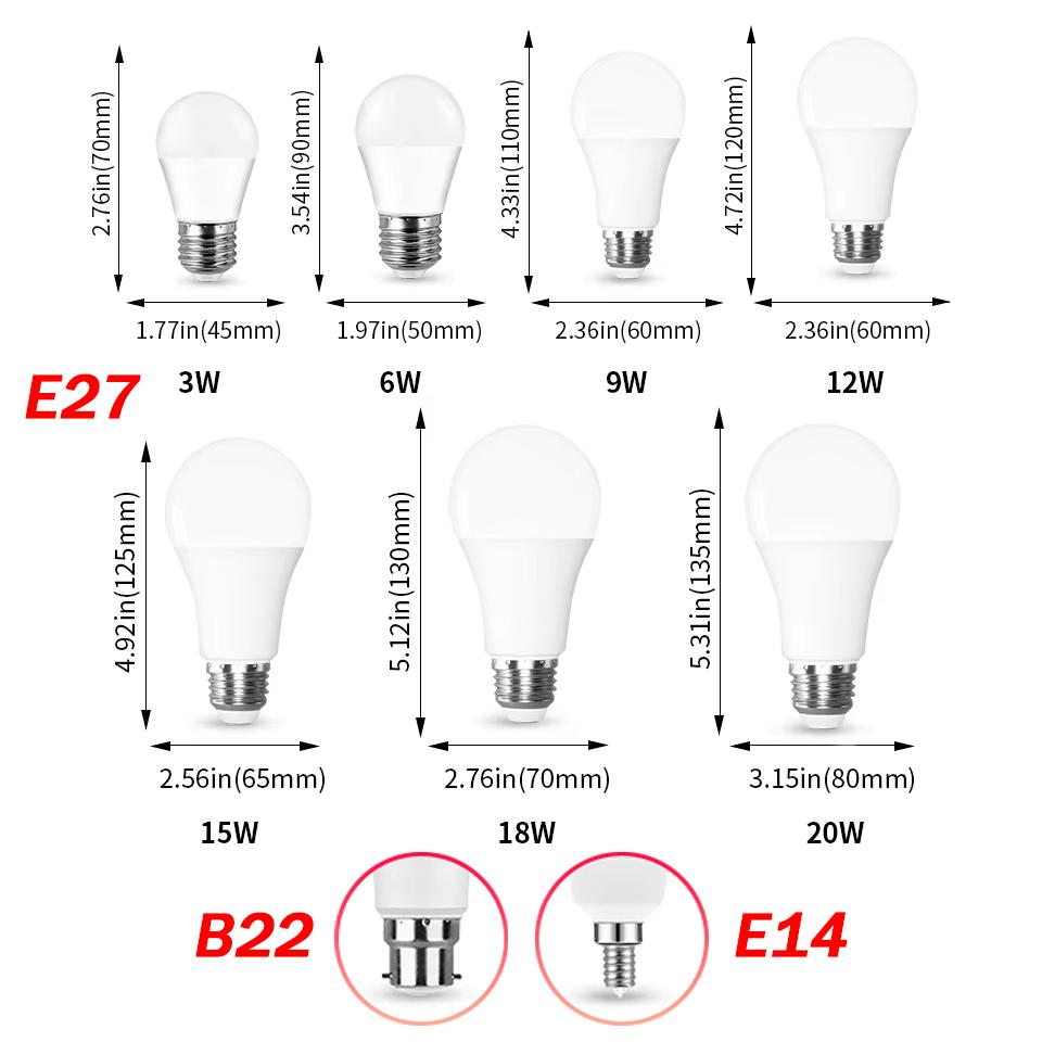 5Pcs/Lot 12V E27 E14 B22 LED Bulb 3W 6W 9W 12W 15W 18W 20W Lampada Led Light Bulbs Low Voltage Bombilla Lamp For Indoor Lighting