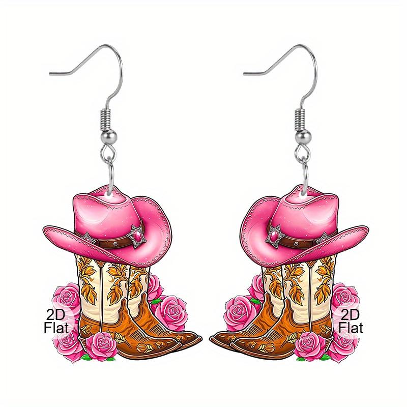 

2D Мультяшный Западный Ковбой Розовый Цветочный Узор Обувь Серьги-Подвески Ежедневные Наряды Аксессуары для Вечеринок Идеальный Подарок для Семьи/Друзей