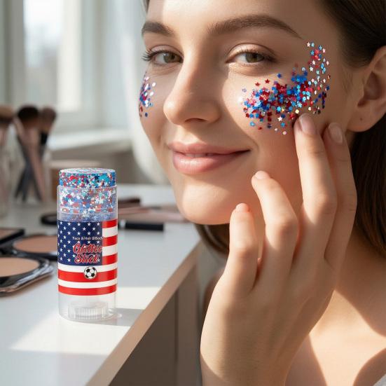 Patriotic Red White and Blue Body Glitter Stick, 4th of July Accessories for Women Kids, Sparkling Face Hair Glitter