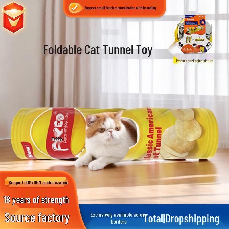 

Foldable Four Seasons Cat Tunnel & Bed with Teasing Toy Original Potato Chip Long Style