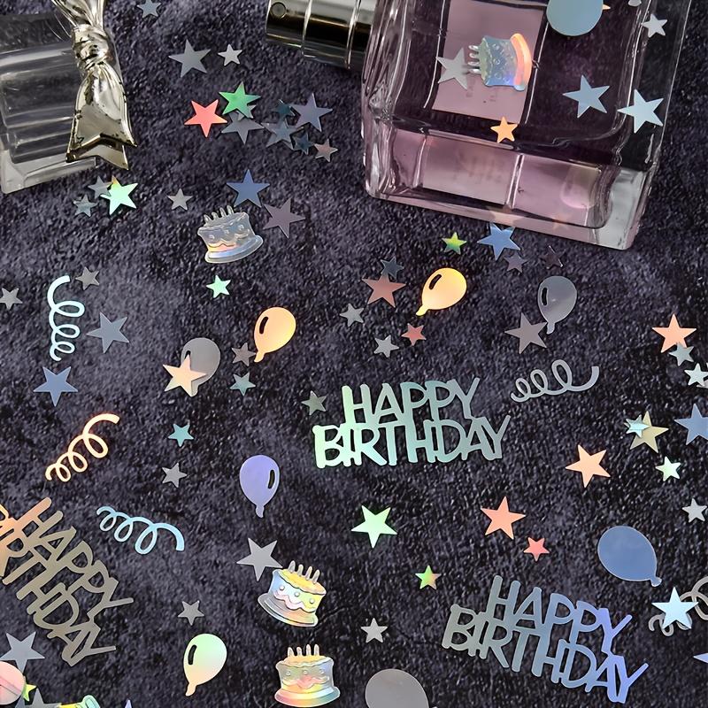 Birthday Party Decoration Rainbow Colored Happy Birthday Scraps Laser Streamers Confetti Circular Ball Cake Letter Shaped