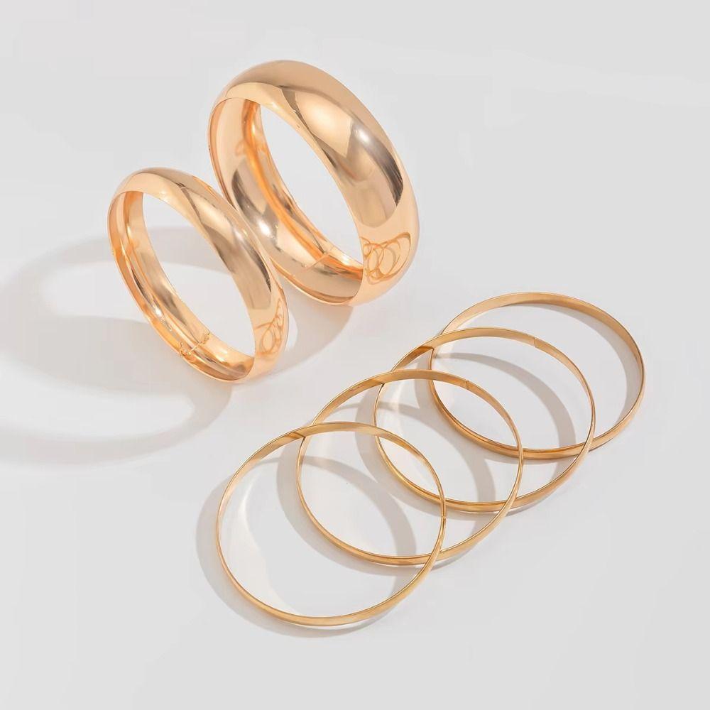 3/4/6/8Pcs Multilayer Exaggerated Cuff Bracelet Vintage Smooth Bracelet Set  Jewelry Accessories