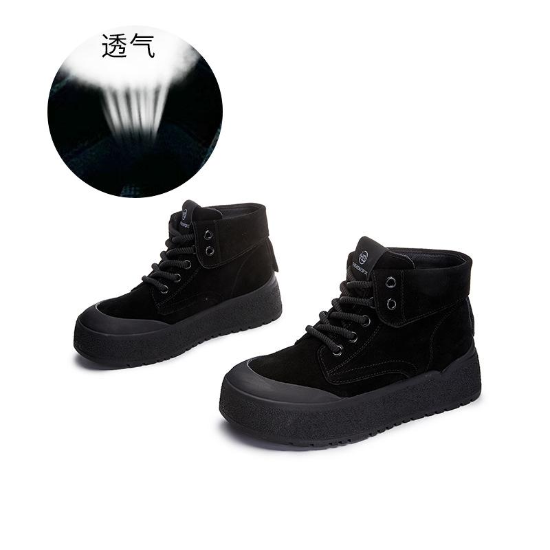 New leather rhubarb boots for women 2025 new autumn and winter platform Martin boots casual versatile retro two-wear boots for women