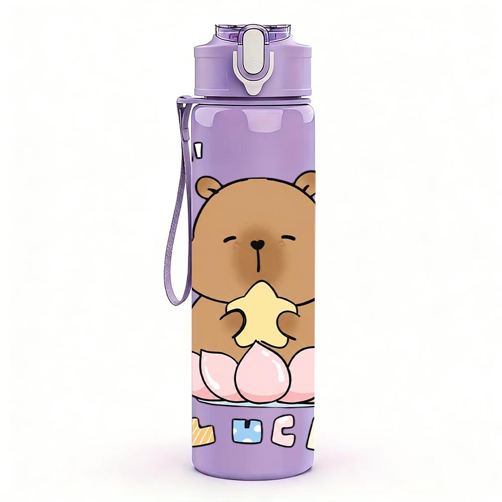 1pz Capibara Seduto sul Loto Figura 750ml Bottiglia d'Acqua in Plastica Colorata Tappo Flip-Top con Cannuccia Anti-perdita Per Sport Ufficio Uso Domestico
