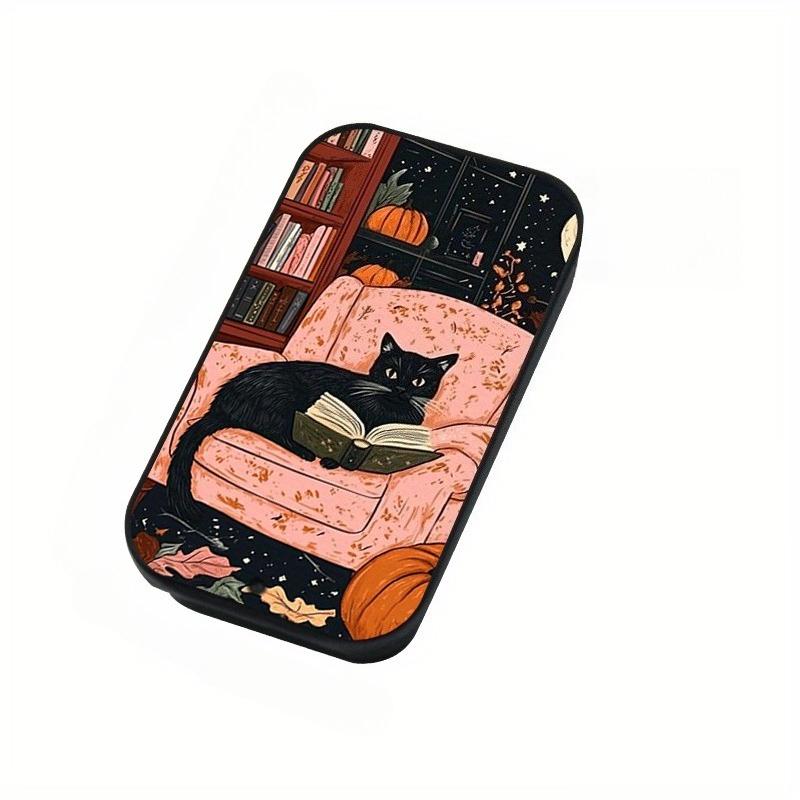 Retro-Muster Metall-Aufbewahrungs-Streichholzschachtel, Schwarz-Katze-Rosa-Stuhl-Aufdruck, Druckverschleißfestes Design mit glatt gleitendem Deckel