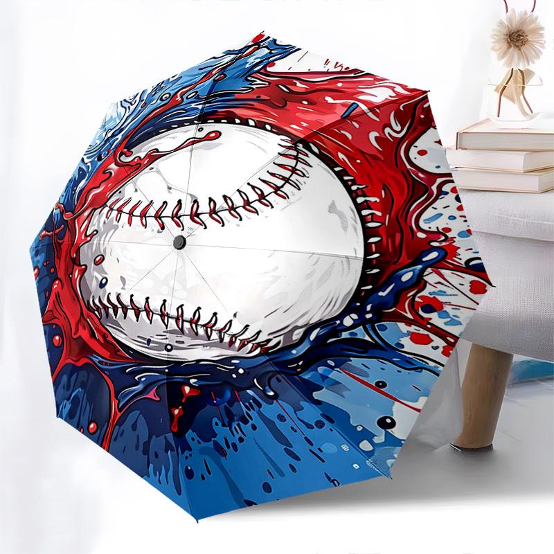 

1pc Baseball Splash Automatic Opening/Closing Umbrella, Portable Folding Design, 8-Rib Iron Frame, Outdoor, Ideal Gift for Fans & Travelers.X016