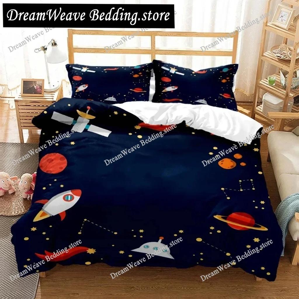 Cartoon Astronaut Digital Print Polyester Bedding Sets Child Kids Covers Boys Bed Linen Set for Teens Bedding Set Luxury Gift